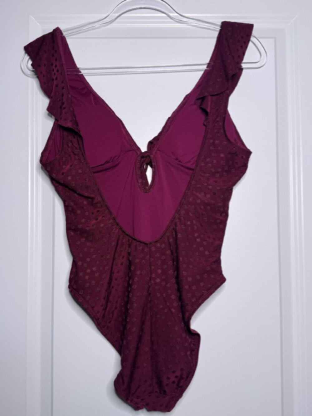 Robin Piccone Plum Ruffle V-Neck One-Piece Swimsuit - Picture 4 of 8